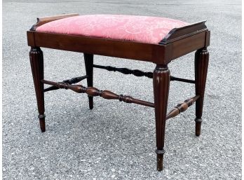 A Carved Wood Upholstered Bench