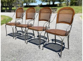 A Set Of 4 Wrought Iron And Cane Dining Chair By Drexel Heritage