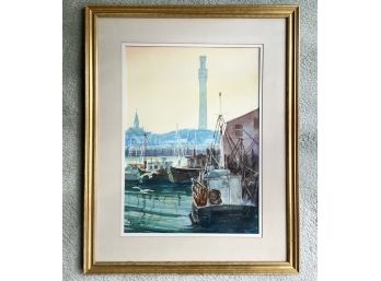 A Vintage Watercolor By C. Rosser, Pilgrim's Tower, Provincetown