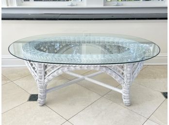 A Vintage Resin Wicker Glass Top Coffee Table, Possibly Ficks Reed