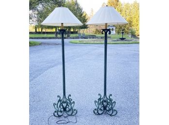 A Pair Of Vintage Wrought Iron Standing Lamps