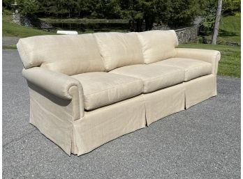 A High Quality Rolled Arm Sofa In Neutral Linen