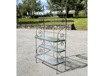 A Vintage Wrought Iron And Glass Baker's Rack