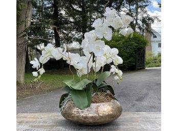 A Large Faux Orchid In Modern Glass Planter