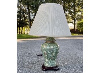 An Asian Ceramic Lamp On Rosewood Base