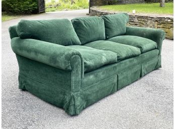 A Custom Down Stuffed Turned Arm Sofa In Green Velvet