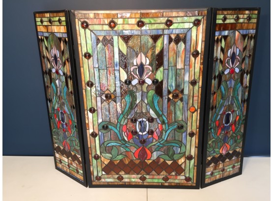 Stunning Tiffany Style Stained Glass Fireplace 'Summer' Screen.