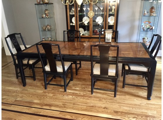 Gorgeous Burl Wood Inlay Dining Table And Six Chairs