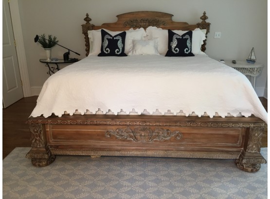 Impressive Majestic Carved Hardwood King Bed Headboard, Footboard And Frame.