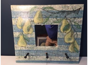 Three Peg Coat Hanger With Hand Painted Pear Tree Frame Mirror