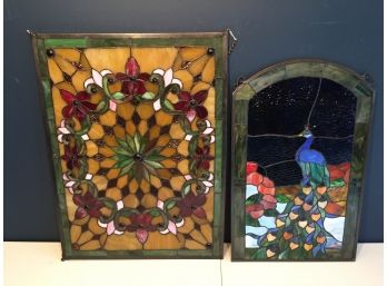 Pair Of Stained Glass Hanging Pieces