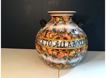 Large Hand Painted Ceramic Pot With Handles.
