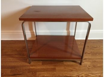 Lane Mid Century Modern Two Tier Chrome And Hardwood Table