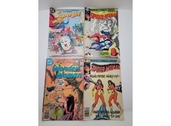 Marvel And DC Comic Books Spider Woman, Wonder Women And Super Girl