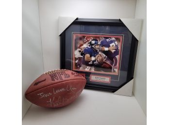 New York Giants Kurt Warner Autographed Football With Framed Photograph