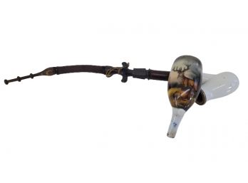 Vintage Porcelain Smoking Pipe With Deer Design