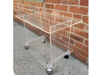 Vintage Lucite Side Table On Wheels