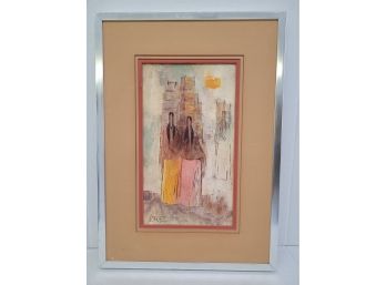 Mexican Mid Century Framed Painting On Canvas  By Listed Artist Juan Noguez