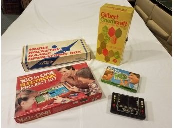 Vintage Science Kits - 1960s Rocket Kit, Electrical Circuits, Chemistry Set, Crystal Radio Kit