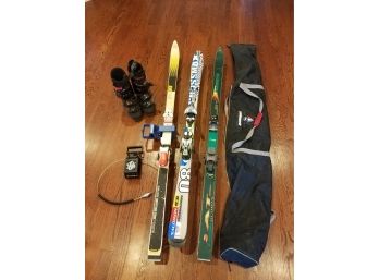 Ski LOT - 3 Ski Pairs, 2 Totes, 1 Bag, 1 Pair Ski Boots