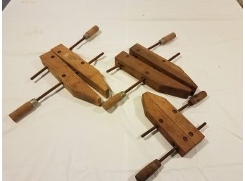 Antique Wood Clamps - Two 14' By Craftsman, One 10' By Jorgensen