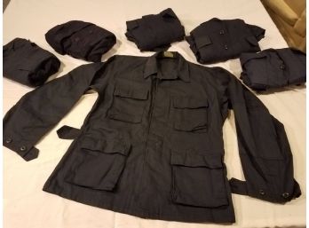 Military Surplus 4-pocket Work Shirts With Rip Stop Fabric In Navy Blue - 6 Pieces