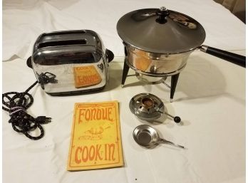 Vintage 1940s Toastmaster Toaster (works) And 1960s Silver Chafing Dish / Fondue Pot