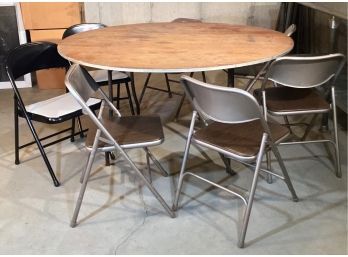 Large Vintage Wood Table With Seven Folding Chairs
