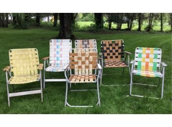 Six Vintage Aluminum Webbed Folding Chairs