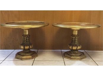 Pair Of Ornate Pedestal Wood Side Tables