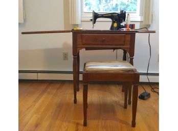 Singer Sewing Machine With Cabinet & Bench