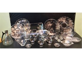 Silver Overlay, Rimmed & Accented Crystal And Glass Serving Wares And More
