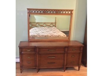 Beautiful Trentino By Drexel Nine Drawer Dresser With Wood Framed Mirror