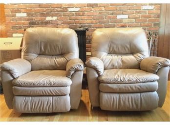 Pair Of Lane Furniture Taupe Leather Swivel Recliners