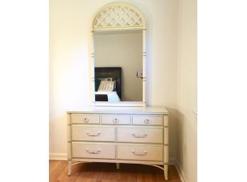Vintage Thomasville Faux Bamboo Style Three Drawer Dresser With Mirror
