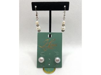 Dangling Pearl Earrings & Hiyas Pilipinas Fresh Water Pearl Earrings, New In Packaging!