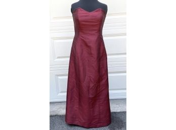 Women's Thai Silk Burgundy Strapless Gown, Purchased In Thailand