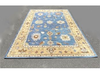 100 Wool Tightly Woven Thread Count Blue & Yellow Area Rug, Purchased From Bloomingdales