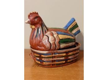 MCM Hand-painted Clay Bowl Shaped Chicken In Nest Serving Dish