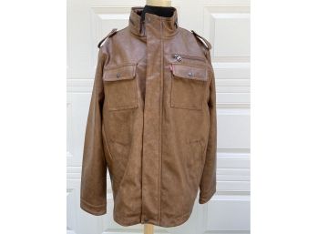 MEN'S TAN VEGAN LEATHER LEVI'S MOTORCYCLE JACKET, SIZE EXTRA LARGE