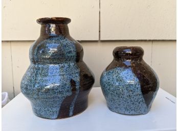 2 Beautifully Shaped And Glazed Hand Crafted Ceramic Vases