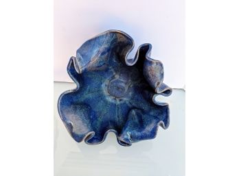 Large Hand Spun Ceramic Bowl With Free Form Folds In Design