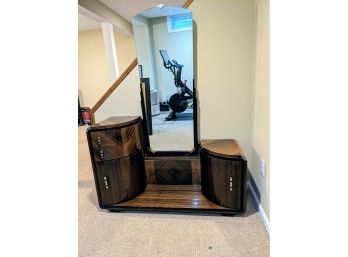 Striking Antique Walnut Art Deco Dresser With Mirror With Original Drawer Handles - Very Unique!!