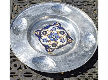 Vintage Cellini-Craft, Handwrought Serving Tray, With Handpainted Tile