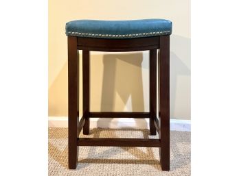 Wooden Stool With Gorgeous Blue Upholstery