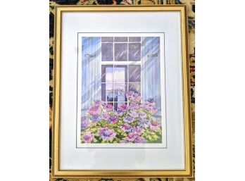 Floral Framed Artwork Signed By Marilyn Chamberlain