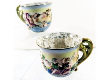 S.G.K. 2 Vintage Decorative Demitasse  Cups - Occupied Japan - With Mermaids In Relief RARE