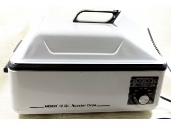 Nesco 12 Quart White Enamel Oven Roaster With Convection Lid And No-stick Liner