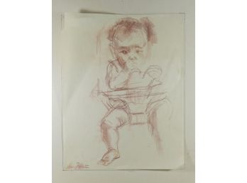 Vintage - Lewis Rubenstein - Artist Signed Sketch - Sitting Child - Original Art