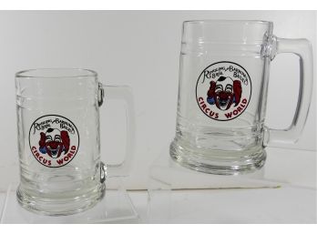 Vintage Pair Of Glass Mugs/Tankards - Ringling Brothers - Barnum & Bailey Circus World